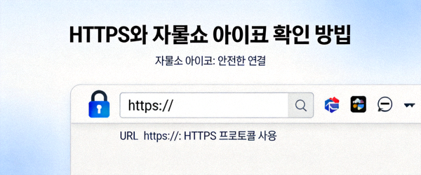 브라우저 주소창에서 HTTPS와 자물쇠 아이콘을 확인하는 방법을 보여주는 예시 스크린샷