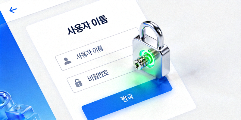 로그인 보안을 강조하는 이미지 - 사용자 이름과 비밀번호 입력 필드 및 보안 자물쇠 그래픽