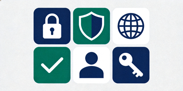 사이버 보안과 책임 있는 인터넷 사용을 상징하는 다양한 아이콘 모음 이미지